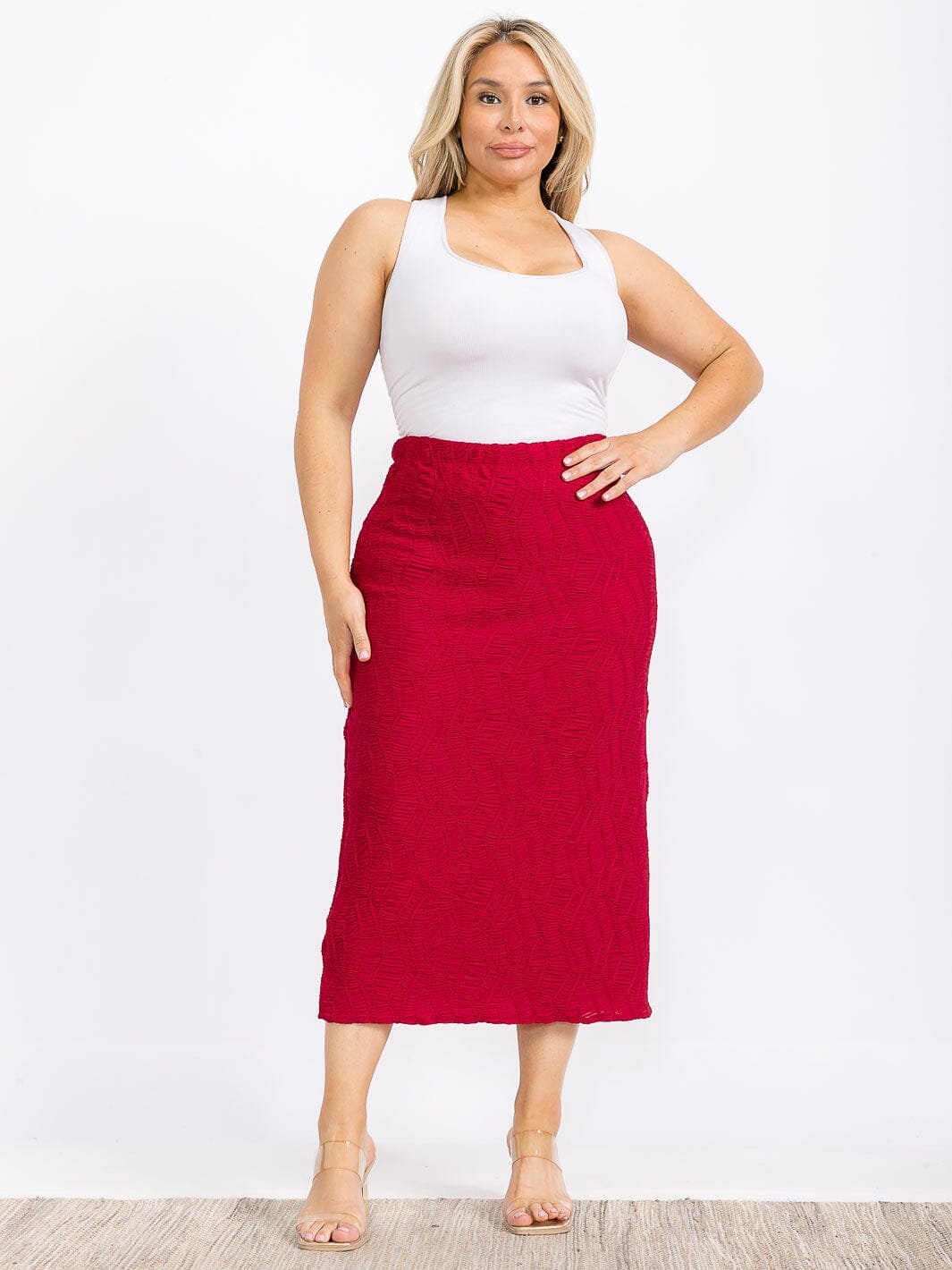 PLUS SIZE ELASTIC WAIST RUCHED DETAILED MAXI SKIRT