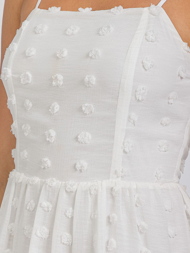 WOMEN'S SLEEVELESS RUFFLE TIERED SWISS DOTS MIDI DRESS