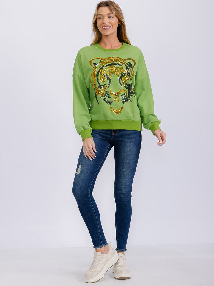 WOMEN'S LONG SLEEVE SEQUINS GRAPHIC PULLOVER SWEATER