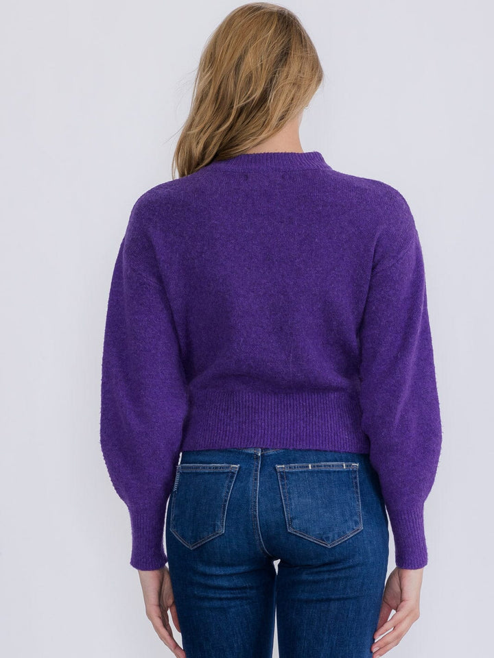 WOMEN'S LONG SLEEVE PEARL TASSEL FUZZY PULLOVER SWEATER