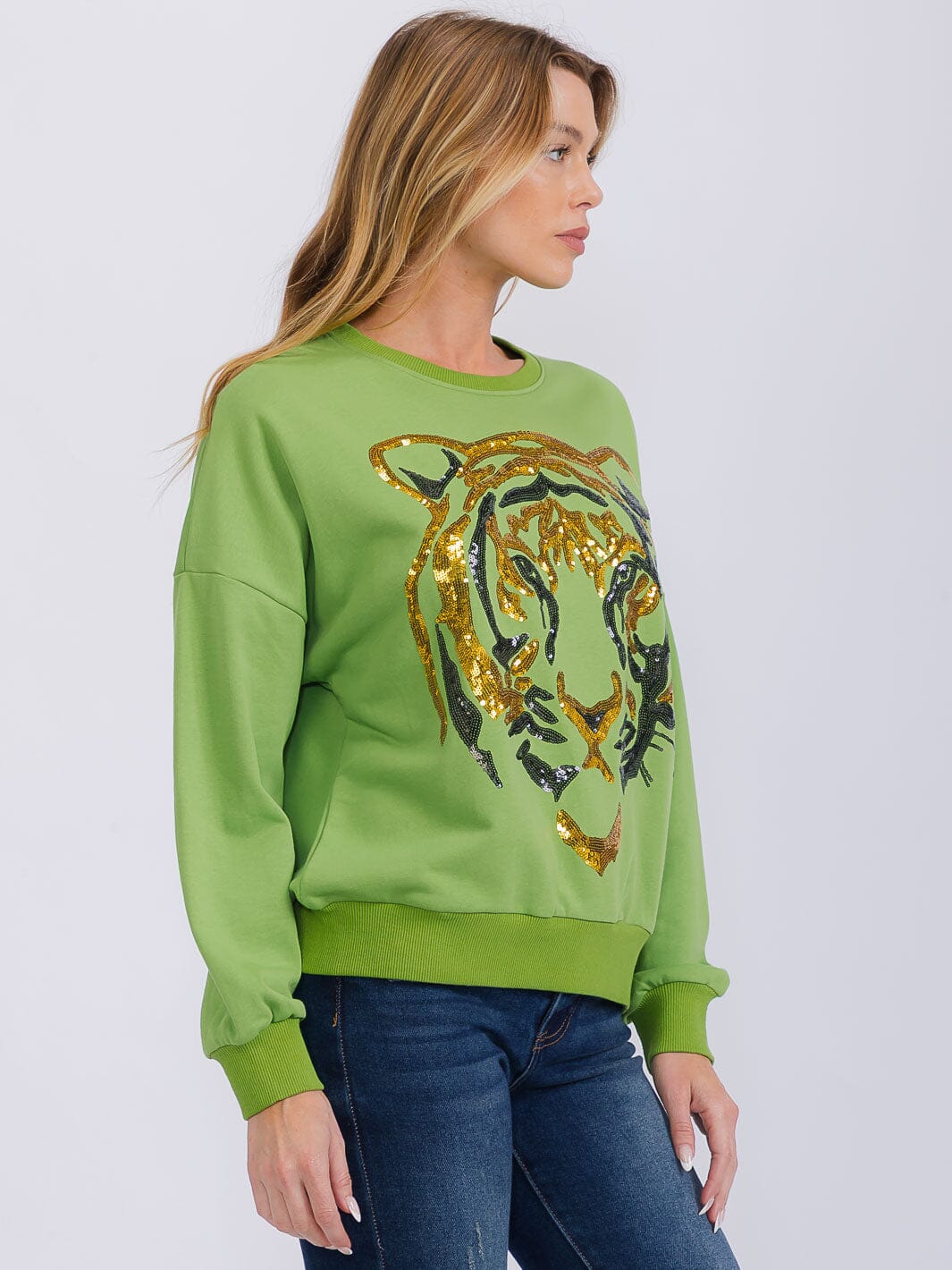 WOMEN'S LONG SLEEVE SEQUINS GRAPHIC PULLOVER SWEATER