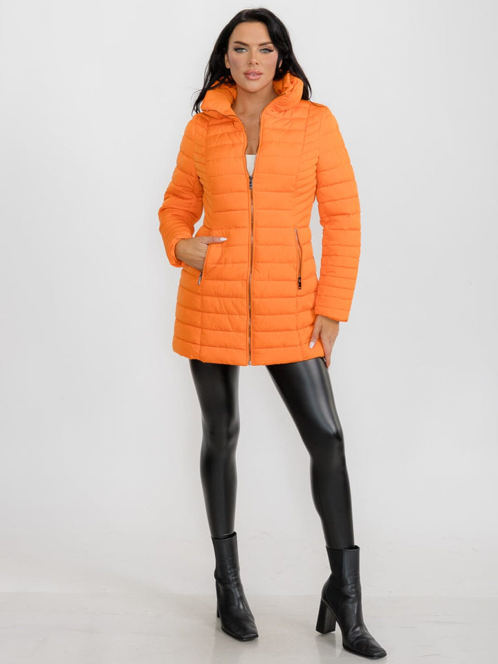 WOMEN'S LONG SLEEVE ZIPPER CLOSURE FRONT POCKETS PUFFER JACKET