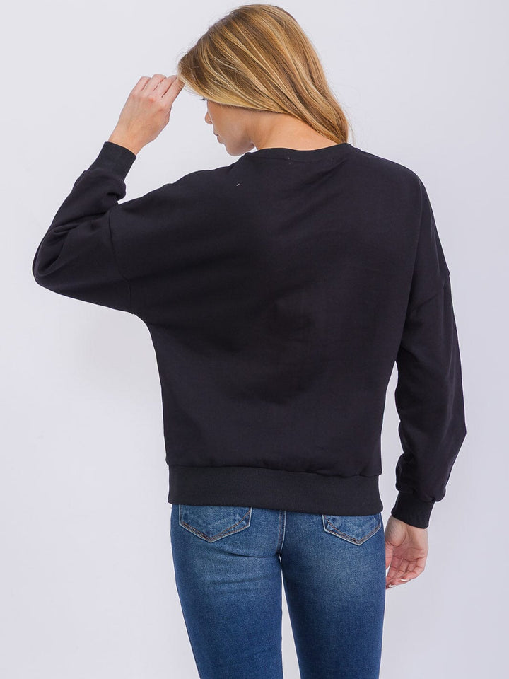 WOMEN'S LONG SLEEVE SEQUINS GRAPHIC PULLOVER SWEATER