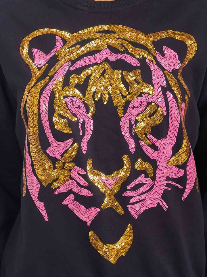 WOMEN'S LONG SLEEVE SEQUINS GRAPHIC PULLOVER SWEATER