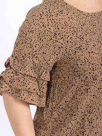 PLUS SIZE SHORT RUFFLE SLEEVE ANIMAL PRINT BLOUSE