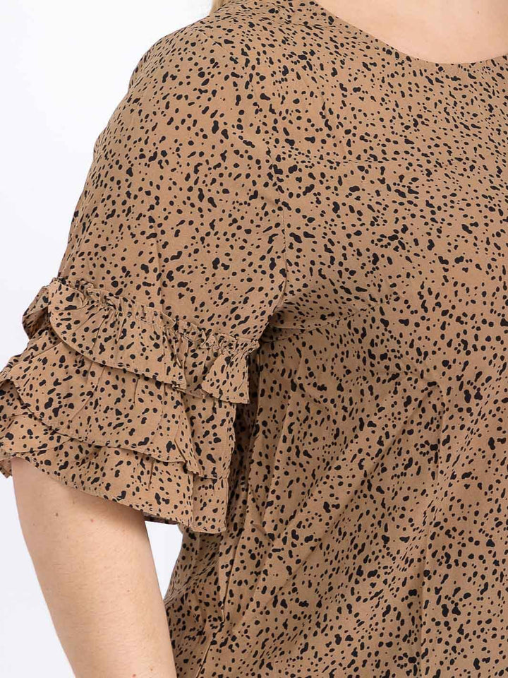 PLUS SIZE SHORT RUFFLE SLEEVE ANIMAL PRINT BLOUSE