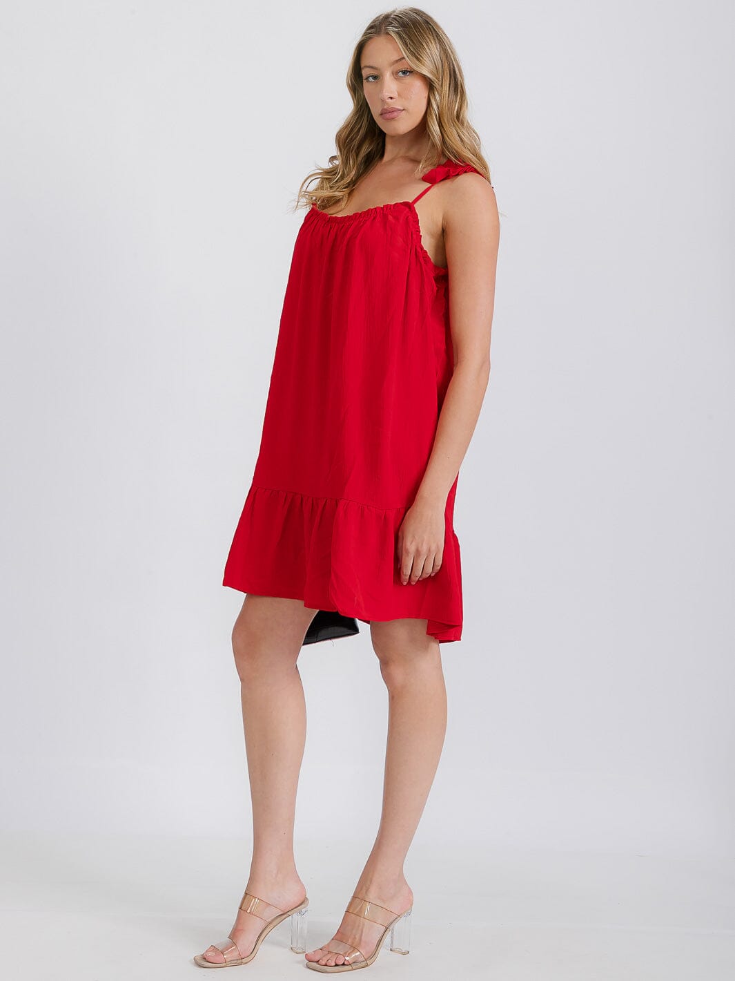 WOMEN'S SLEEVELESS TIERED WOVEN MINI DRESS