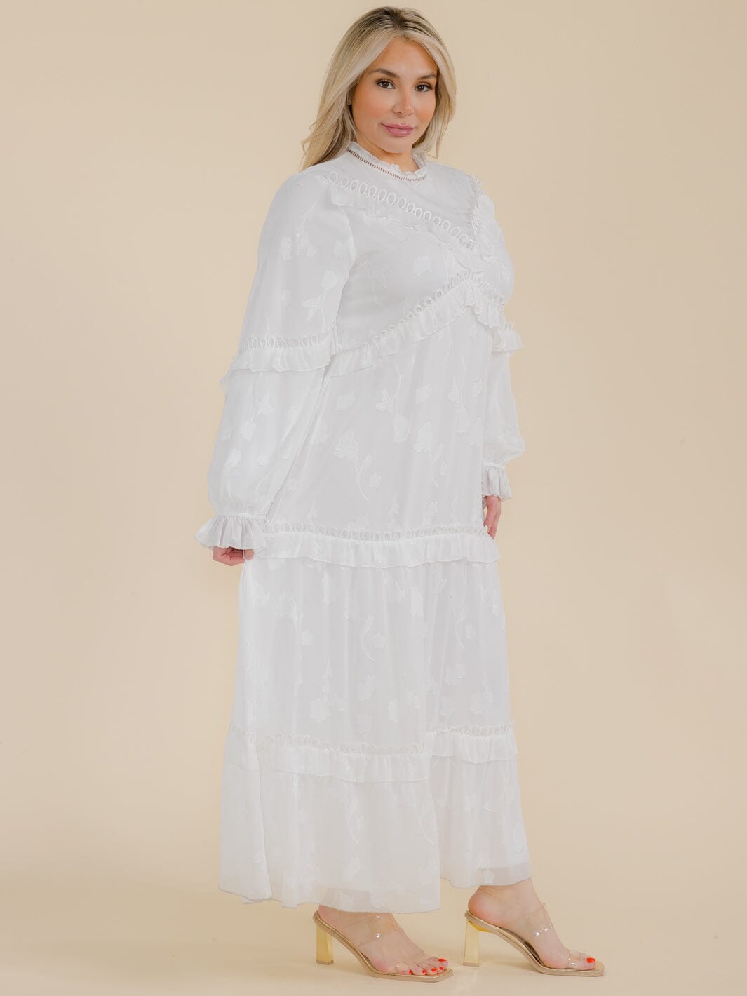 PLUS SIZE LONG SLEEVE TIERED RUFFLE MAXI DRESS