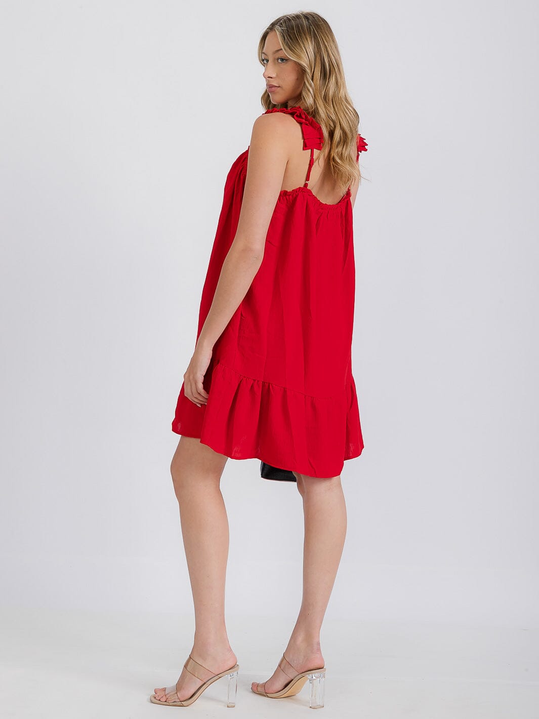 WOMEN'S SLEEVELESS TIERED WOVEN MINI DRESS