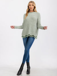 WOMEN'S LONG SLEEVE TRIM DETAILED KNIT SWEATER