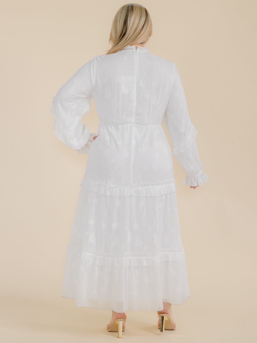 PLUS SIZE LONG SLEEVE TIERED RUFFLE MAXI DRESS