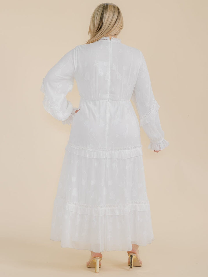PLUS SIZE LONG SLEEVE TIERED RUFFLE MAXI DRESS