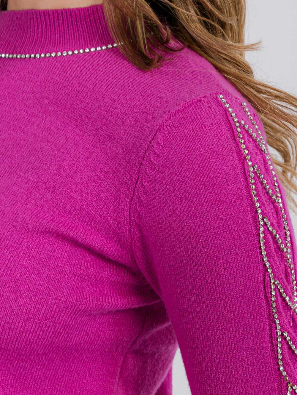 WOMEN'S LONG SLEEVE STUDS DETAILED PULLOVER SWEATER