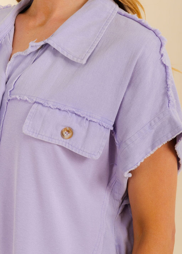 WOMEN'S SHORT SLEEVE FRONT POCKETS BUTTON UP TUNIC MINI DRESS