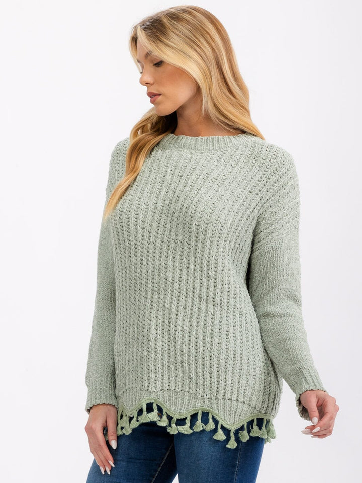 WOMEN'S LONG SLEEVE TRIM DETAILED KNIT SWEATER