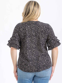 PLUS SIZE SHORT RUFFLE SLEEVE ANIMAL PRINT BLOUSE