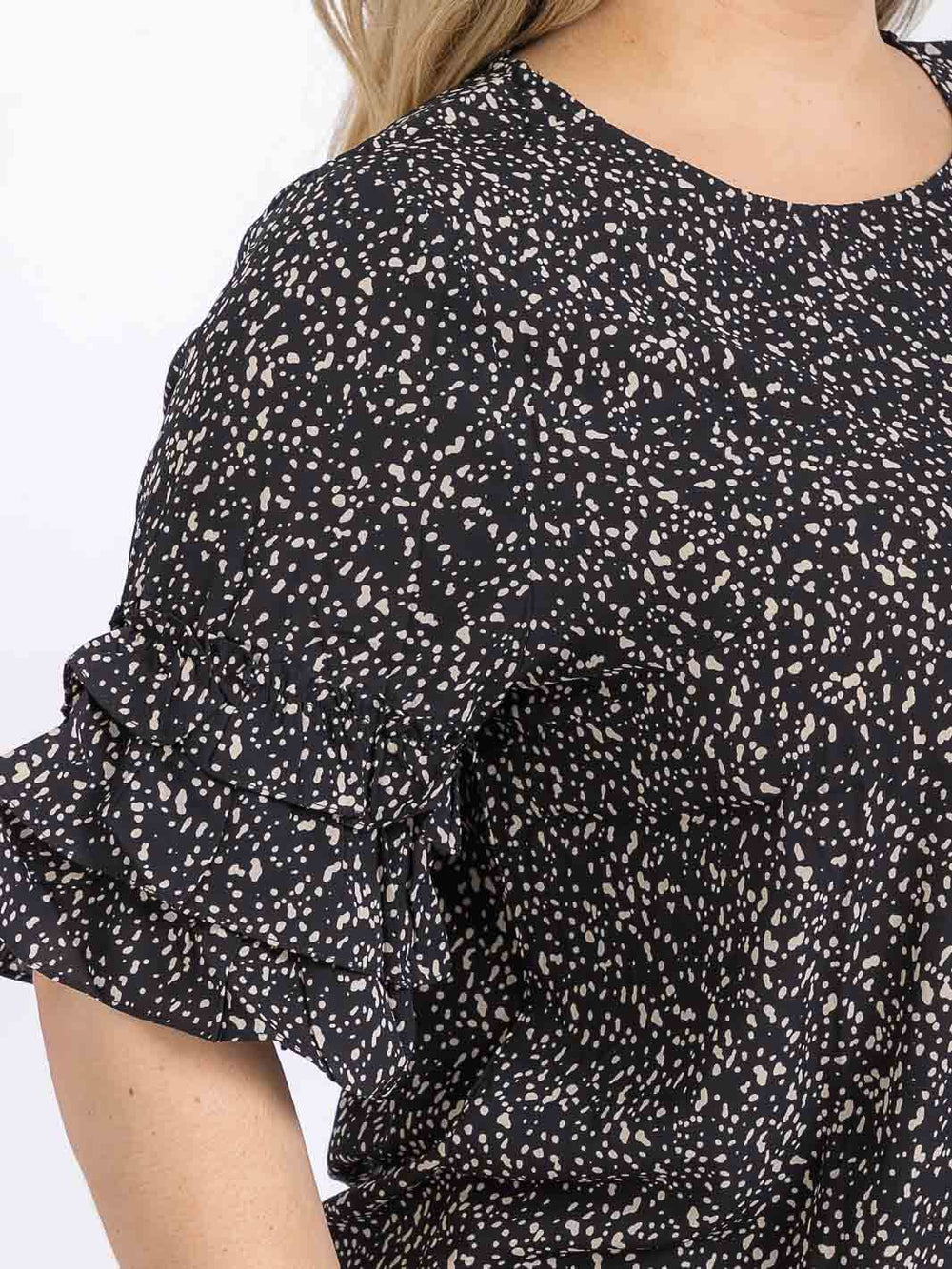 PLUS SIZE SHORT RUFFLE SLEEVE ANIMAL PRINT BLOUSE