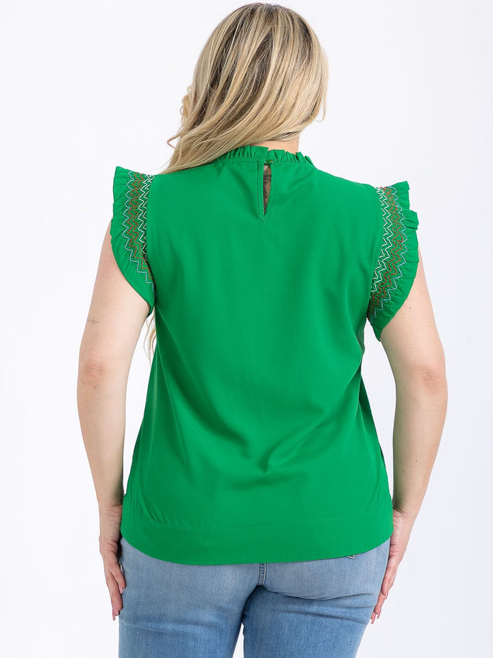 PLUS SIZE RUFFLE SLEEVE MOCK NECK TRIM DETAILED BLOUSE