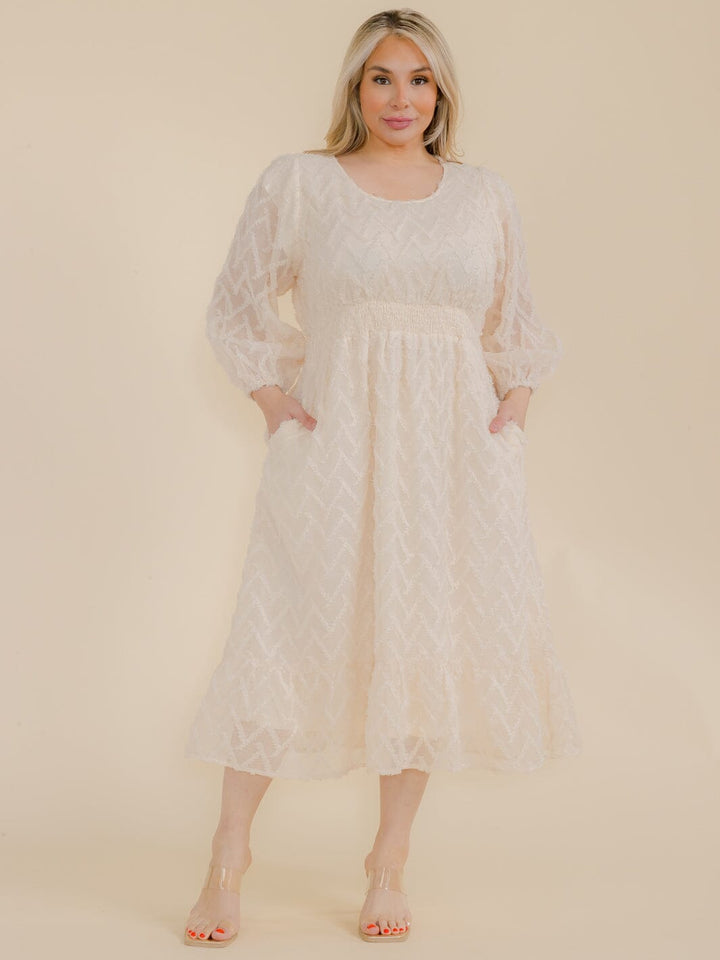 PLUS SIZE LONG SLEEVE SMOCK WAIST DETAILED MAXI DRESS