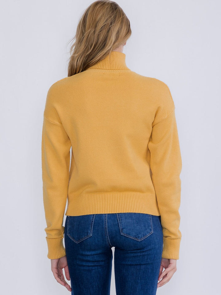 WOMEN'S LONG SLEEVE TURTLE NECK STUDS PULLOVER SWEATER