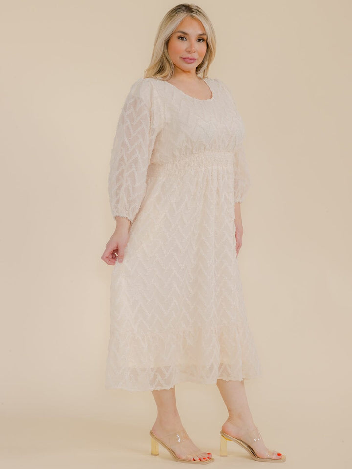 PLUS SIZE LONG SLEEVE SMOCK WAIST DETAILED MAXI DRESS