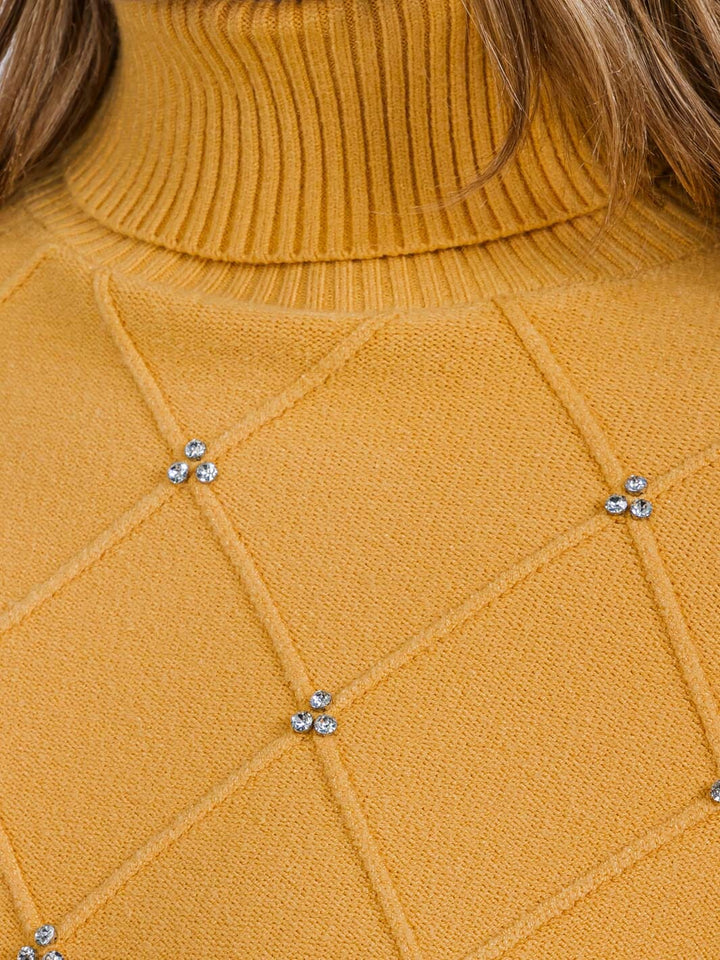 WOMEN'S LONG SLEEVE TURTLE NECK STUDS PULLOVER SWEATER