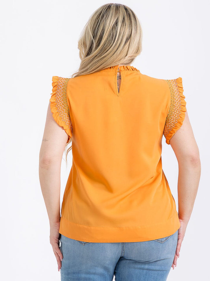 PLUS SIZE RUFFLE SLEEVE MOCK NECK TRIM DETAILED BLOUSE