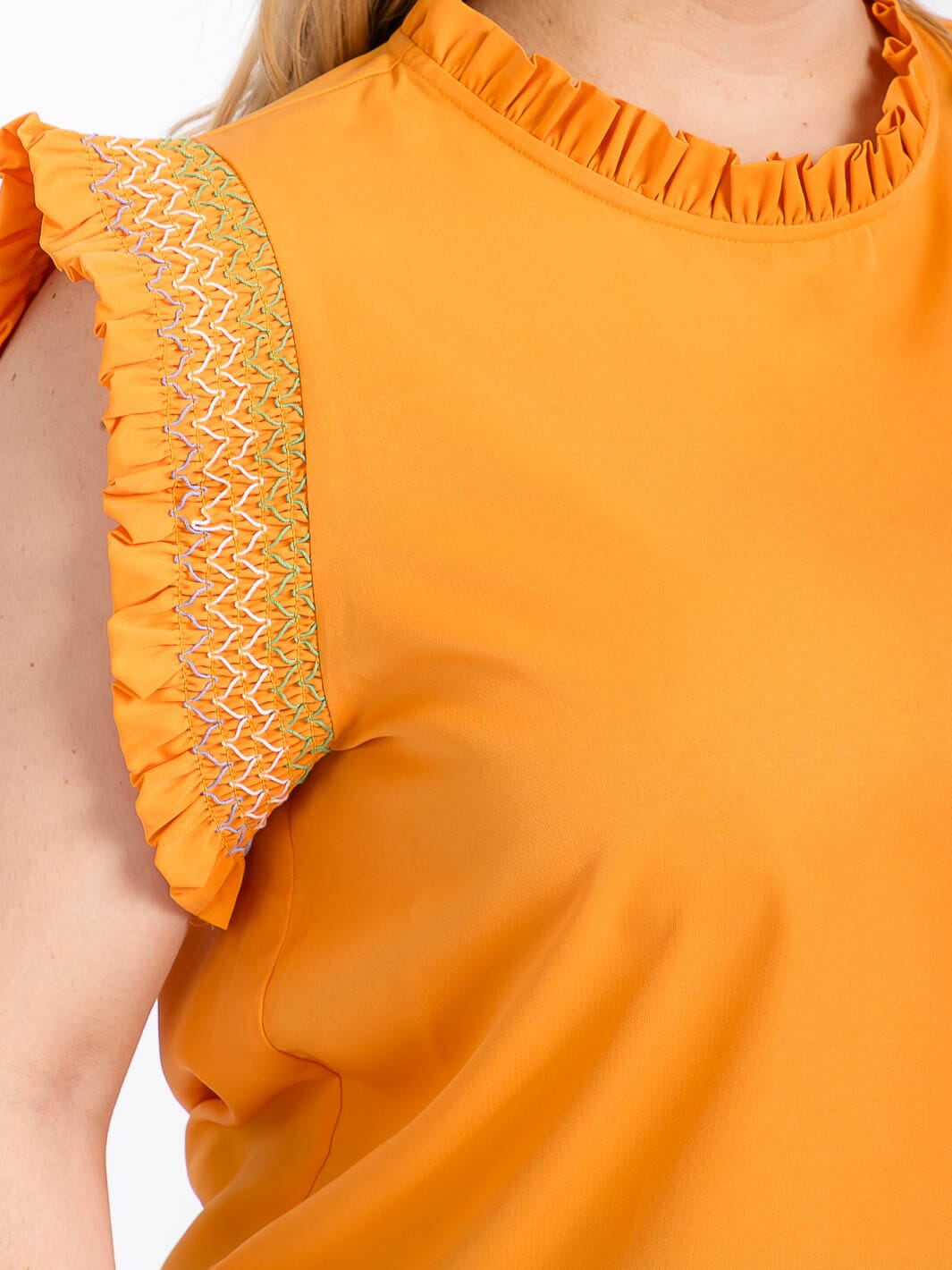 PLUS SIZE RUFFLE SLEEVE MOCK NECK TRIM DETAILED BLOUSE