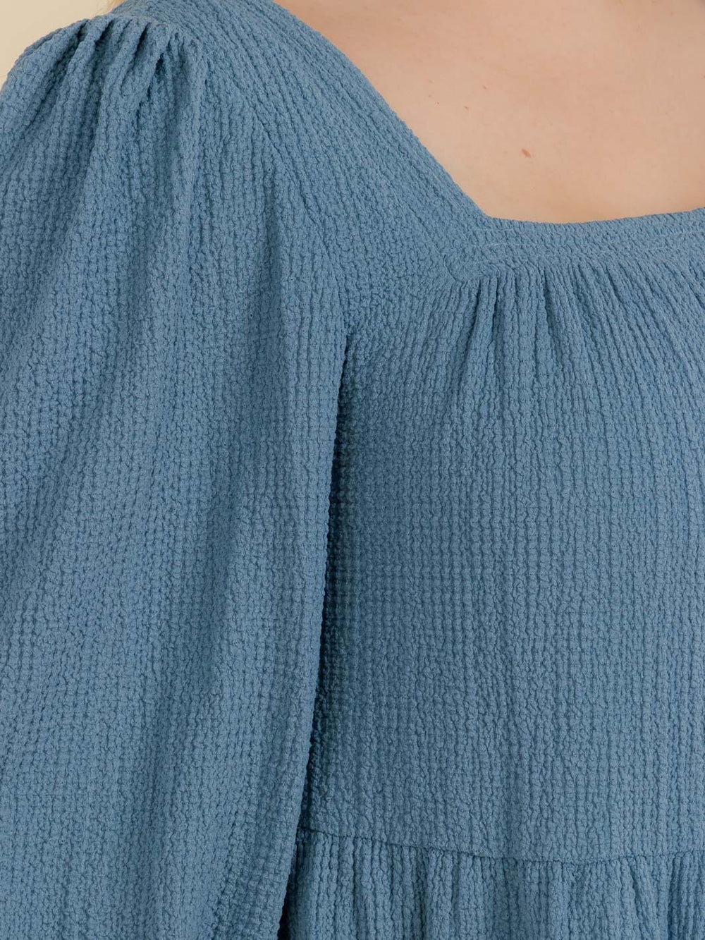 PLUS SIZE 3/4 SLEEVE FRONT POCKETS TIERED MIDI DRESS