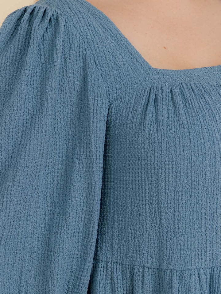 PLUS SIZE 3/4 SLEEVE FRONT POCKETS TIERED MIDI DRESS