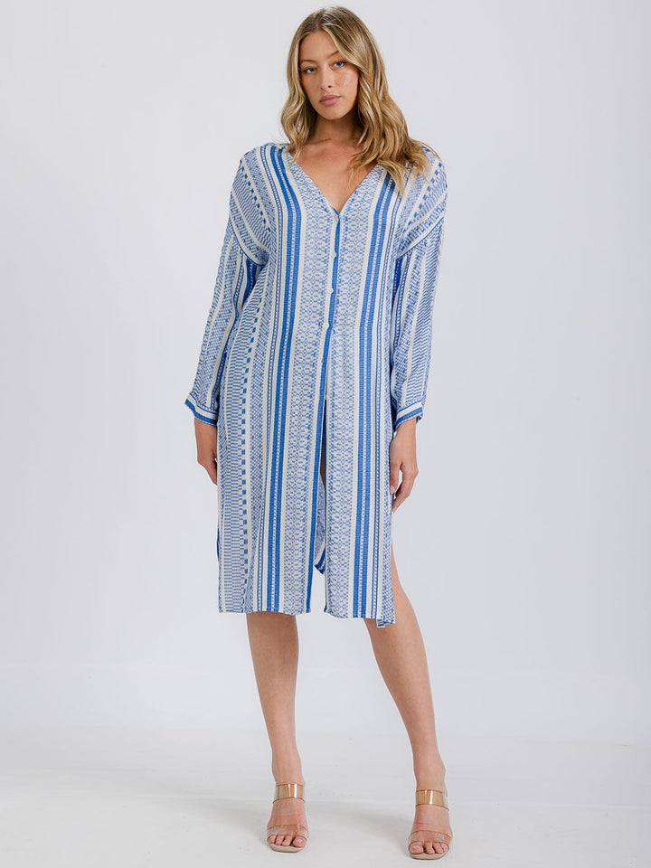WOMEN'S LONG SLEEVE BUTTON UP COVER UP MIDI DRESS