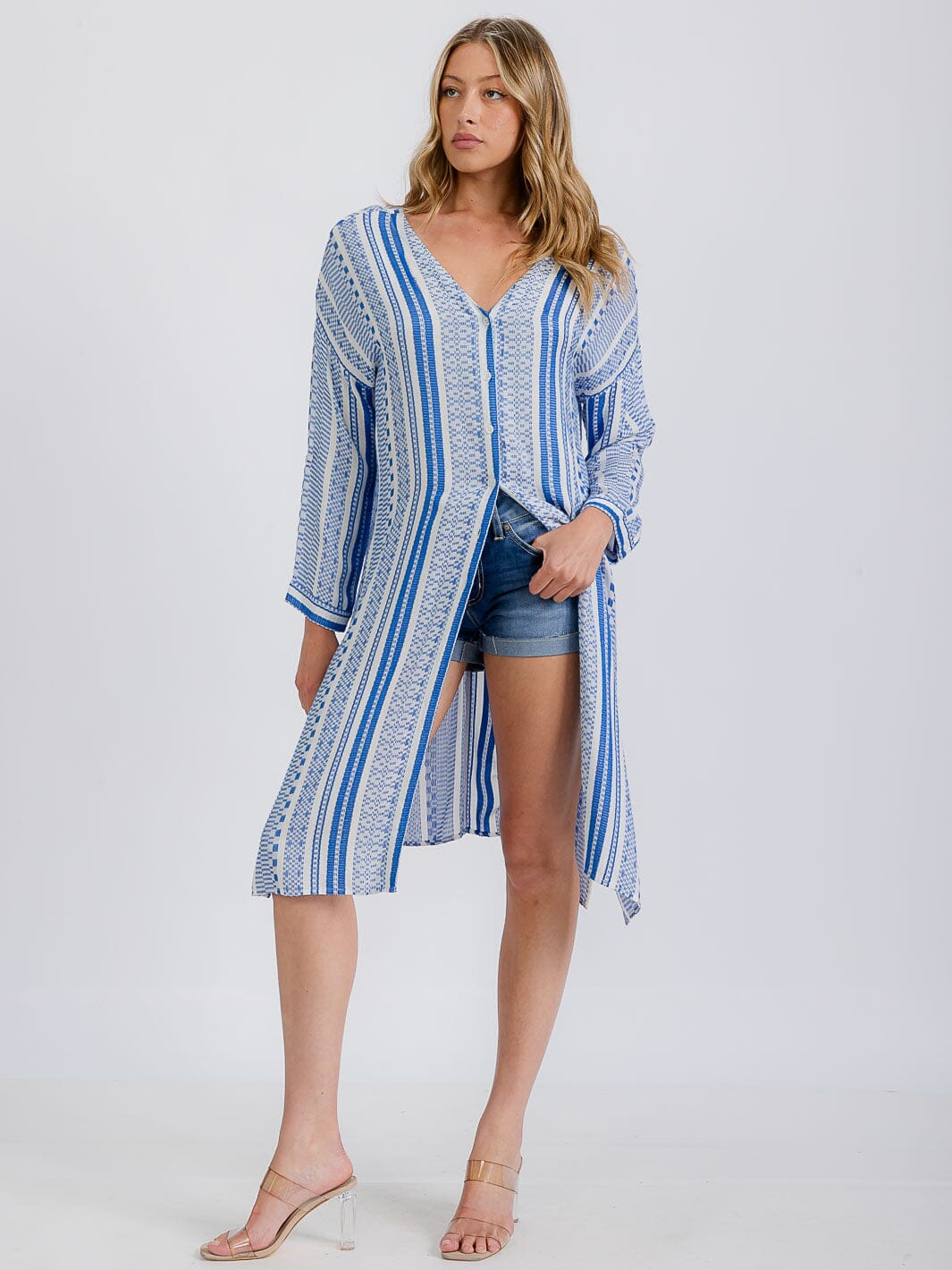 WOMEN'S LONG SLEEVE BUTTON UP COVER UP MIDI DRESS