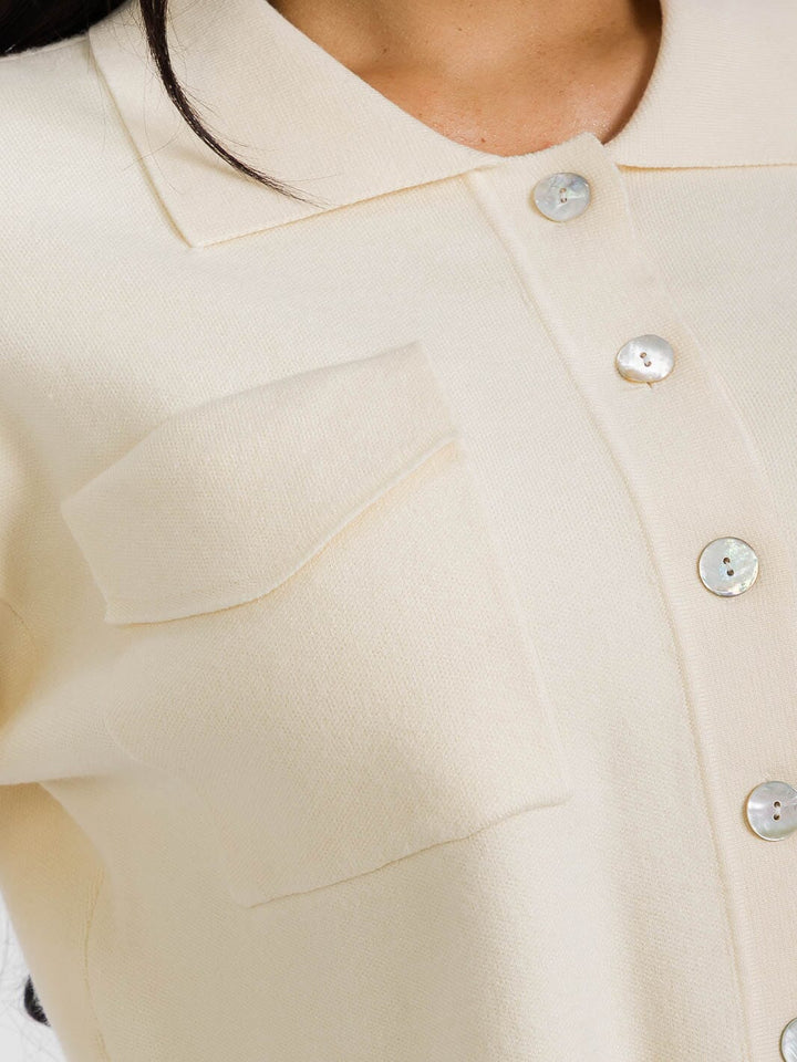 WOMEN'S LONG SLEEVE BUTTON UP FRONT POCKETS TOP
