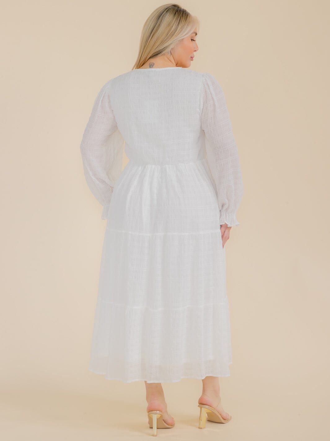 PLUS SIZE LONG SLEEVE SMOCK FRONT POCKETS MAXI DRESS