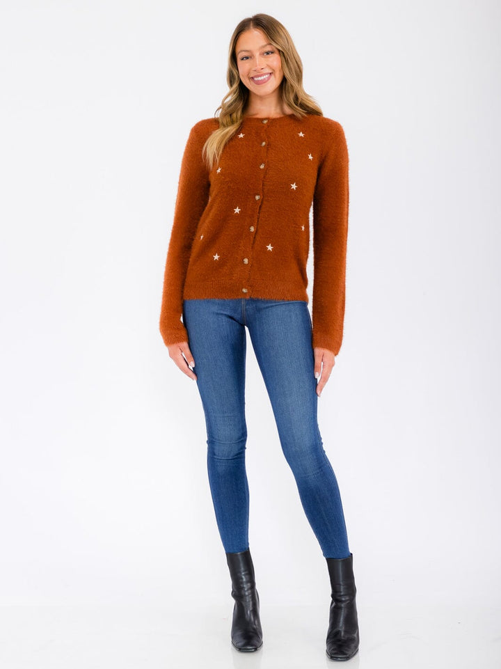 WOMEN'S LONG SLEEVE BUTTON UP STARS PRINT CARDIGAN SWEATER