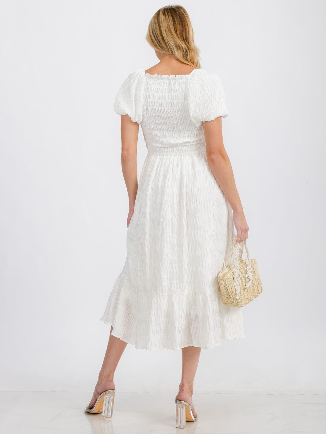 WOMEN'S SHORT SLEEVE SMOCK TIERED FRONT POCKETS MAXI DRESS