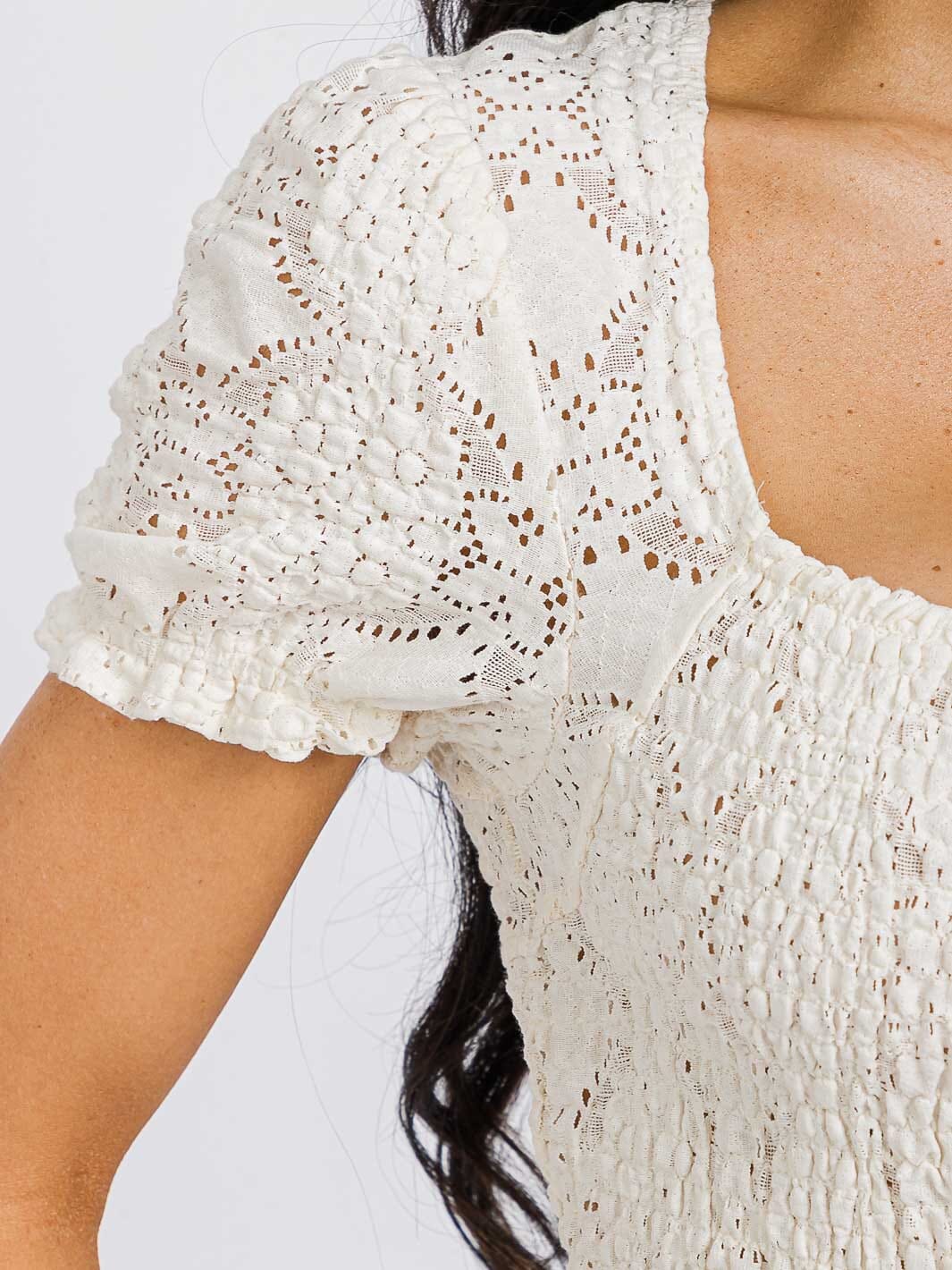 WOMEN'S SHORT SLEEVE SQUARE NECK BUTTON UP SMOCK BLOUSE