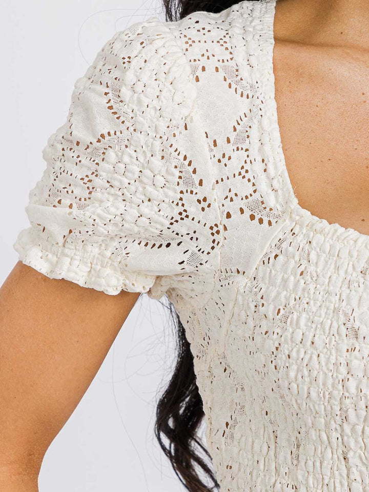 WOMEN'S SHORT SLEEVE SQUARE NECK BUTTON UP SMOCK BLOUSE