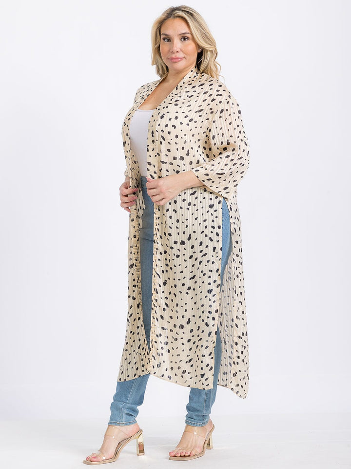 PLUS SIZE LONG SLEEVE OPEN FRONT SIDE SLIT ANIMAL PRINT CARDIGAN