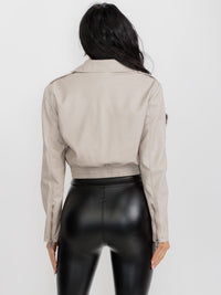 WOMEN'S LONG SLEEVE ZIP UP PU PLEATHER WASHED JACKET