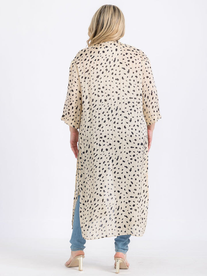 PLUS SIZE LONG SLEEVE OPEN FRONT SIDE SLIT ANIMAL PRINT CARDIGAN