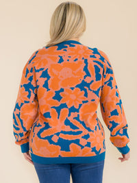 PLUS SIZE LONG SLEEVE COLORBLOCK PRINTED PULLOVER SWEATER