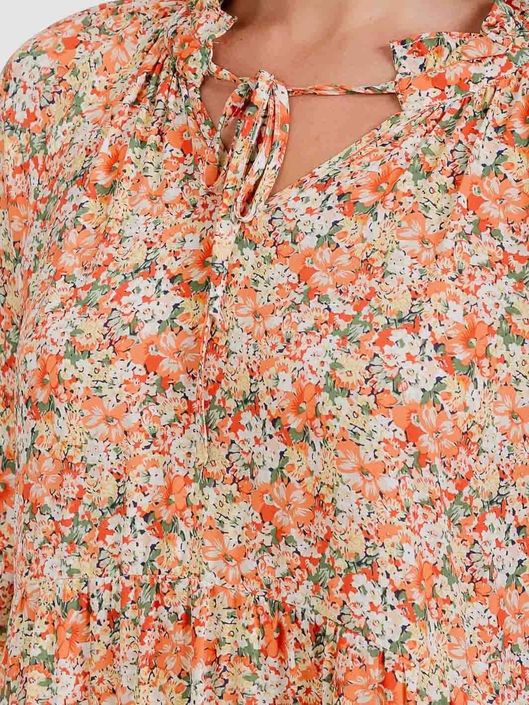 WOMEN'S 3/4 SLEEVE TIERED FLORAL MIDI DRESS