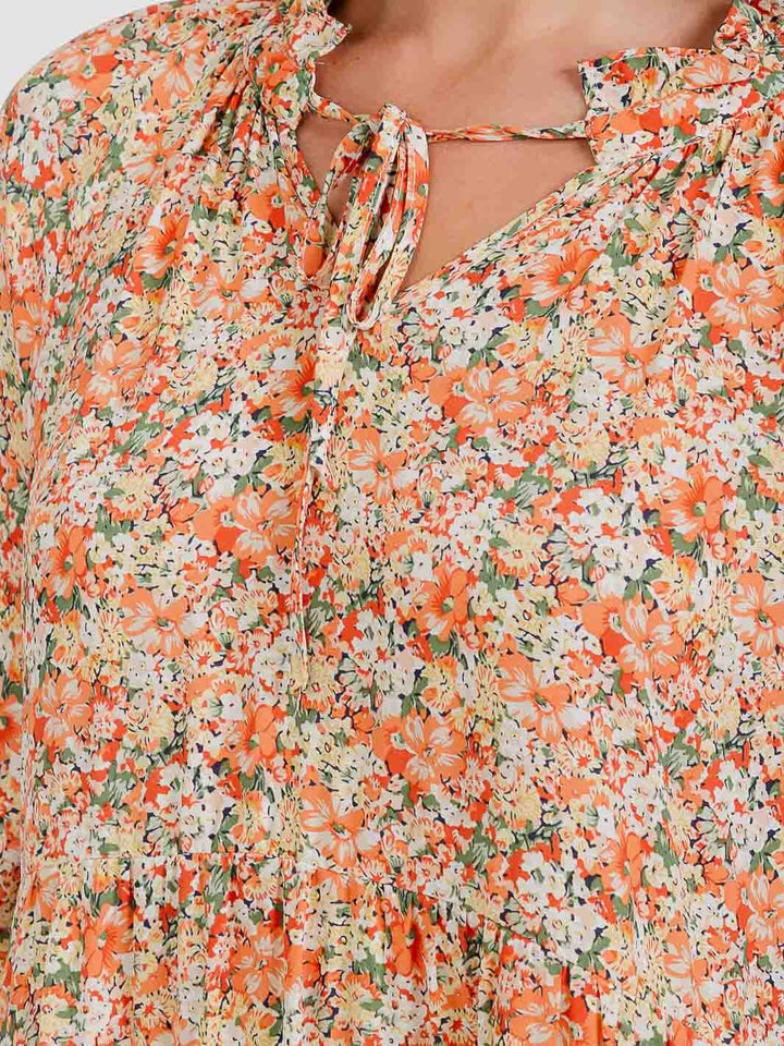 WOMEN'S 3/4 SLEEVE TIERED FLORAL MIDI DRESS