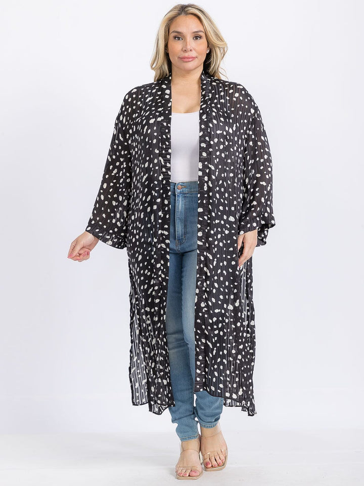 PLUS SIZE LONG SLEEVE OPEN FRONT SIDE SLIT ANIMAL PRINT CARDIGAN