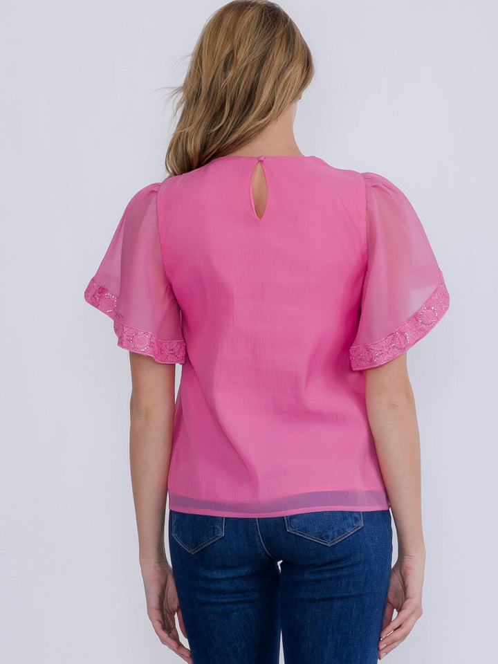 WOMEN'S SHORT SLEEVE TRIM DETAILED BLOUSE