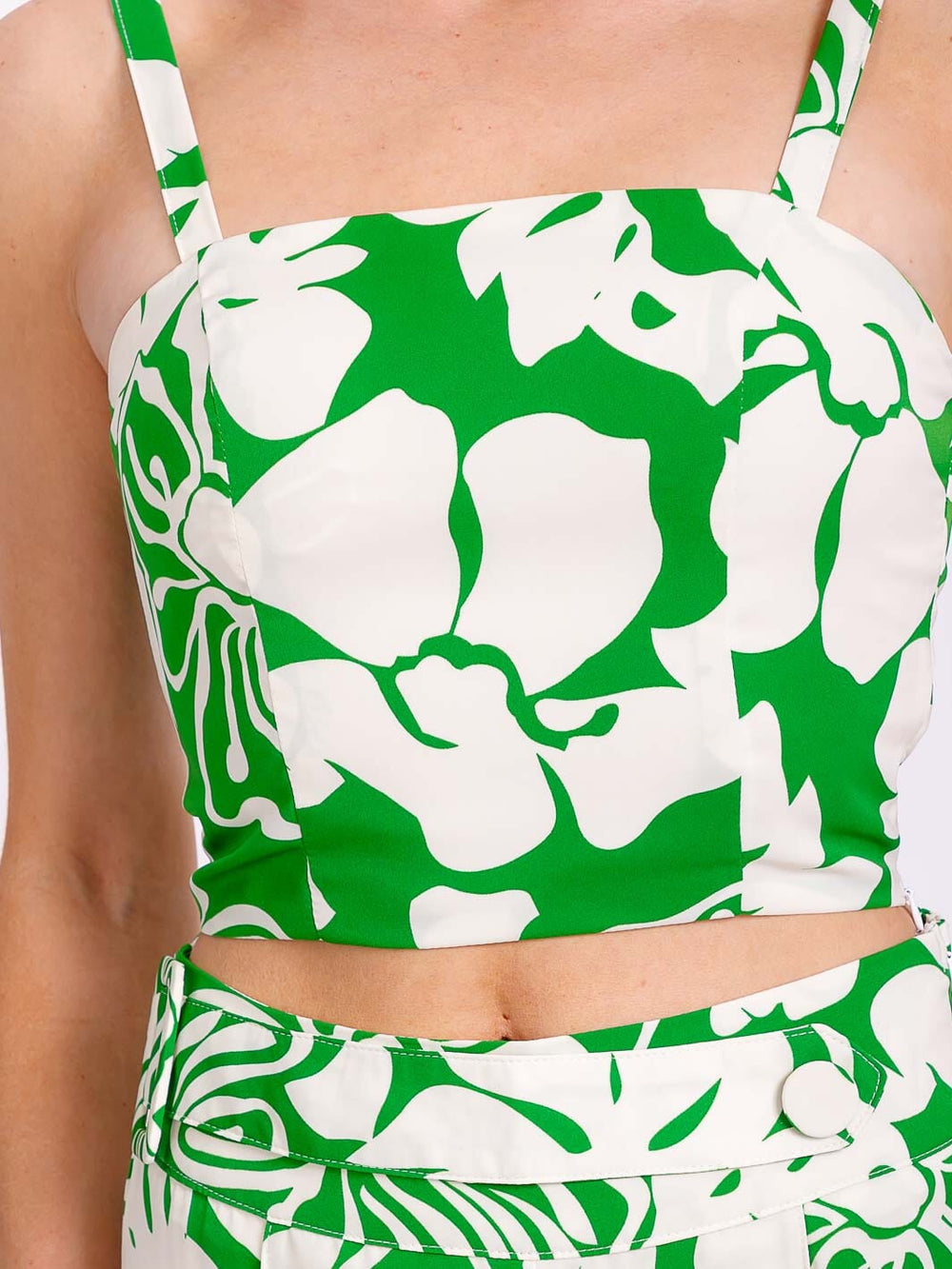 WOMEN'S SLEEVELESS SMOCK CROP TOP & ZIP UP PANTS FLORAL 2PC. SET