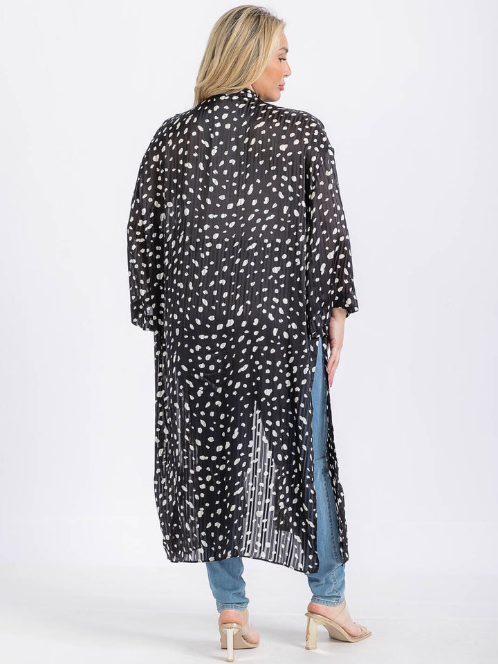 PLUS SIZE LONG SLEEVE OPEN FRONT SIDE SLIT ANIMAL PRINT CARDIGAN