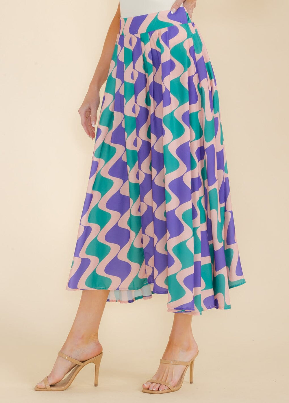 WOMEN'S ELASTIC WAIST MULTI PRINT MAXI SKIRT