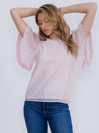 WOMEN'S SHORT SLEEVE TRIM DETAILED BLOUSE